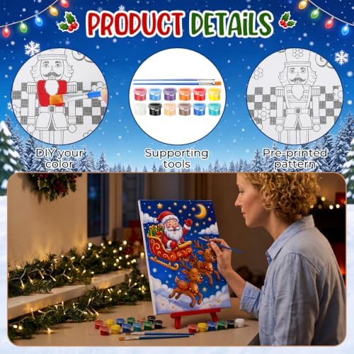 Blosssound 10 Set Christmas Pre Printed Canvas for Painting 5x7", Theme - Image 3