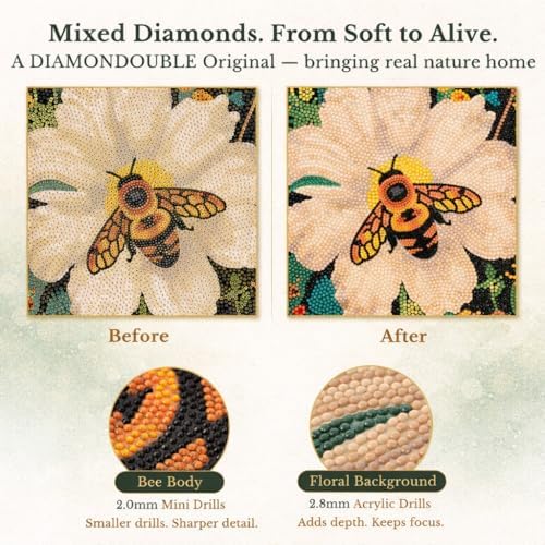 DIAMONDOUBLE Premium Diamond Art Kit for Adults on Velvet Canvas, 12x16 5D Full Drill Small Diamond Painting Kit for Beginners, Bee & Flower Hand-Drawn Design with Mixed Acrylic Round & Mini Diamonds - Image 3