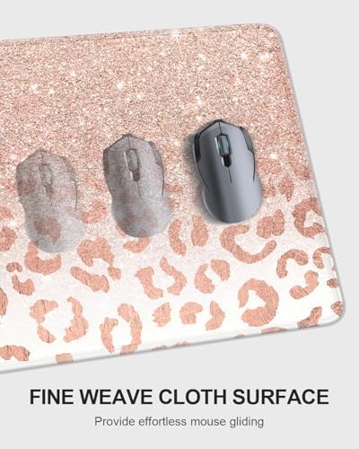 Auhoahsil Large Mouse Pad with Wrist Rests for Keyboard & Mouse, Thick Soft Ergonomic Memory Foam Wrist Supports, Big & Long Desk Mat 35.5 x 15.7 in, for Office Gaming Computer, Pink Gold Leopard - Image 4