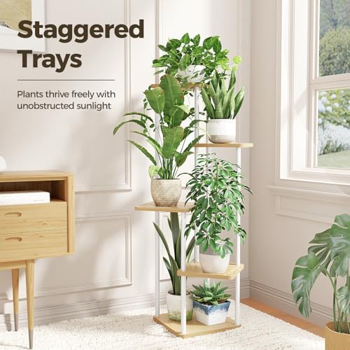Bamworld White Plant Stand 5 Tier Corner Plant Shelf for Indoor Plants - Image 2
