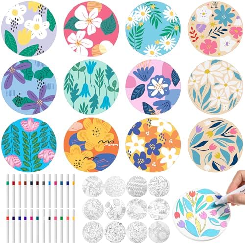 Potchen 12 Pcs Color Your Own Coaster DIY Kits,Nordic Floral by Potchen