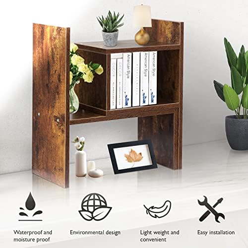 BROWN-BROWN Desktop Shelves & Office Shelves Desk Shelf Organizer Wooden Desk Shelf - Image 5