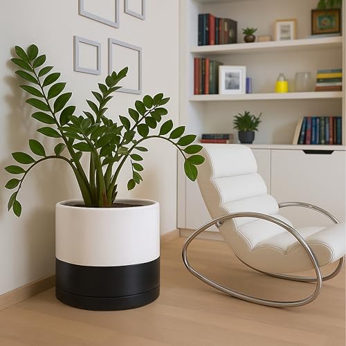 D'vine Dev 14 Inch Ceramic Planter Pot, Black White Two Tone, 94-O-G-L - Image 5