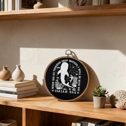 OFJE Whale Shark Christian Wall Art Decor, Isaiah 43:2 Bible Verse Round Wall Hanging Decor, Religious Scripture Framed Canvas Prints for Church Home Bedroom Living Room Decorations, 10x10 Inch，PJ1541-px - Image 4