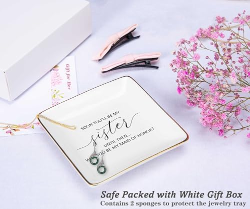 Soon You'll Be My Sister-Will You Be My Maid Of Honor-Maid of Honor Proposal Gift from Bride-Wedding Gift for Women-Bachelorette Party Gift Best Friends-Ceramic Jewelry Tray Trinket Holder Ring Dish - Image 2