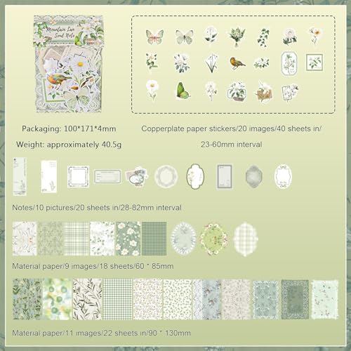 120Pcs Floral Journal Supplies Kit,Vintage Scrapbook Papers Stickers - Image 5