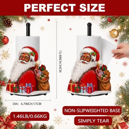 Black Santa Claus Paper Towel Holder, Farmhouse Christmas Kitchen Countertop Decor, Xmas Gift Paper Towel Holder for Table, Christmas Housewarming Birthday Gift for Women Mom - Image 2