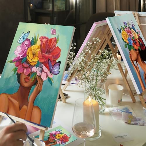 Ctosree 2 Pcs Pre Drawn Canva Kit 8''x10'' Paint and Sip, Flower Girl - Image 2
