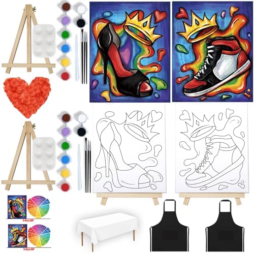 VALLSIP 2 Pack Paint and Sip Canvas Kit 8X10 Pre Drawn Couple Date Night by VALLSIP