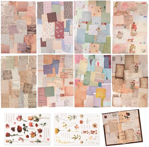 517 Pcs Vintage Scrapbook Paper,Scrapbook Supplies Stickers,Journaling Supplies Include 37 Pcs Flowers Stickers Aesthetic Journal Paper for Planner,Bullet Journaling,Junk Journal by NESCCI