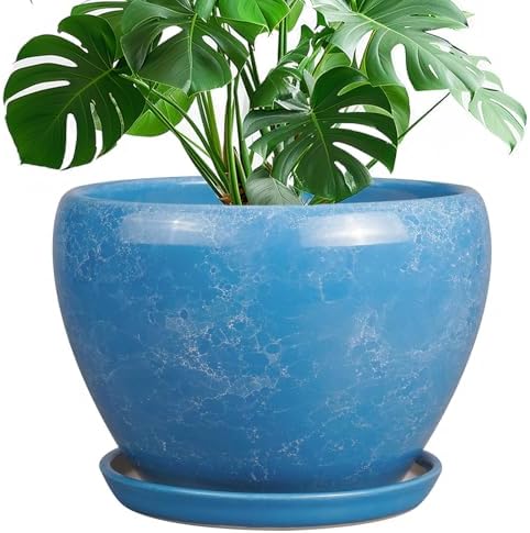 Ceramicfor 10 Inch Planter Pot, Ceramic Pots for Plants with Drainage, Blue by Ceramicfor