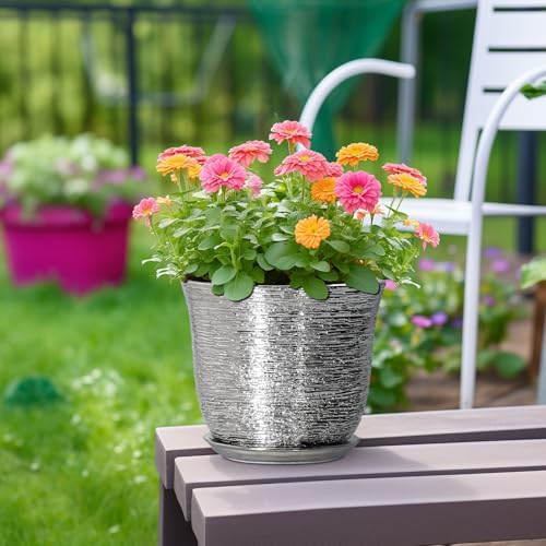 Ceramic Pots for Plants, 8 Inch Plant Pot with Drainage, Silver - Image 4