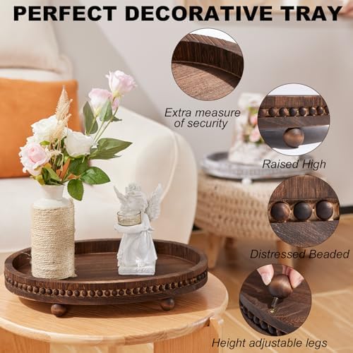 HouseJoy Decorative Tray for Coffee Table, 16×11.8in Wood Beaded Decor Tray - Image 3