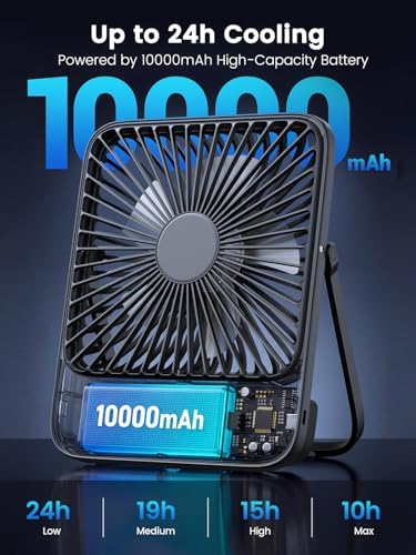 Warmco D3 10000mAh Portable Travel Fan, 7-inch Wide, 10-24H Battery Life - Image 2