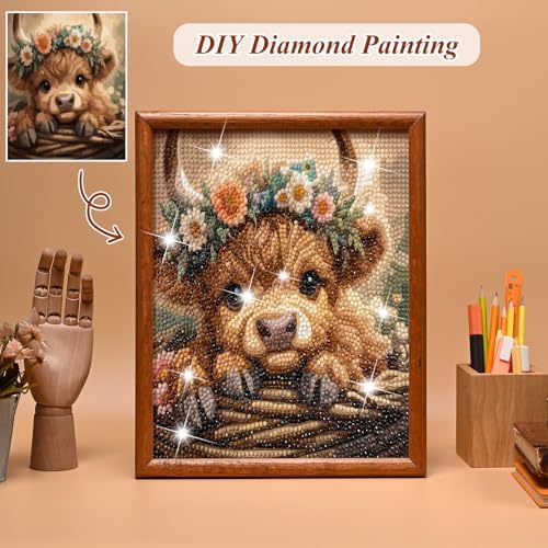Chunful 6 Pcs Highland Cow Diamond Art Kits for Adults, Baby Cow Diamond Painting Kits for Beginners Crafts Aesthetic Room Decor 5d Craft Wall Decor for Home, 10 x 11.8'' - Image 4
