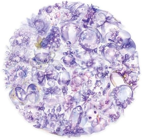 50Pcs Vintage Stickers,Waterproof Transparent PET Aesthetic Decorative Scrapbooking Supplies for Adult Card Making Letters Planner Journaling Junk Journal DIY Water Bottles Art Craft.Purple Flower by Bestartsuppliesforyou