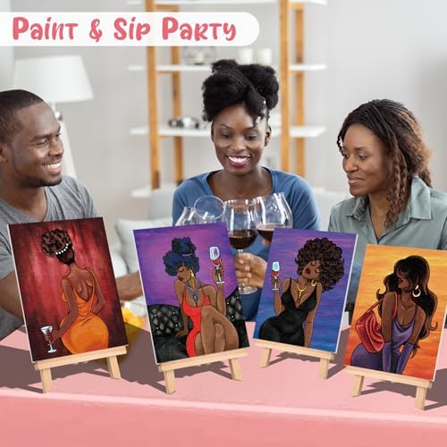 4 Pack Sip and Paint Kit for Adults Pre Drawn Canvas for Painting Pre Printed Stretched Canvas DIY Art Party Set Date Night Girls Game (Chic Lady,8x10 Inches) - Image 5