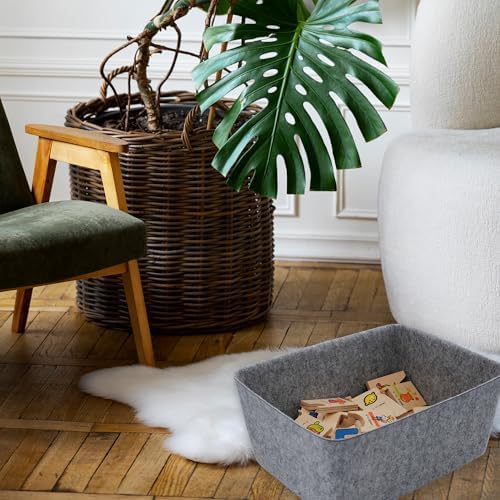 Welaxy Felt Storage Bin Wide Deep Drawer Organizer Caddy Minimal Box Gray - Image 4