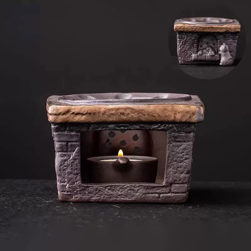 Ceramic Aromatherapy Burner — Candle Warmer for Herb, Natural Oil Fragrance Diffuser & Teapot Warmer, for Home Fragrance, Meditation, and Relaxation (E8-Little Cat Pattern Stove) by Unknown