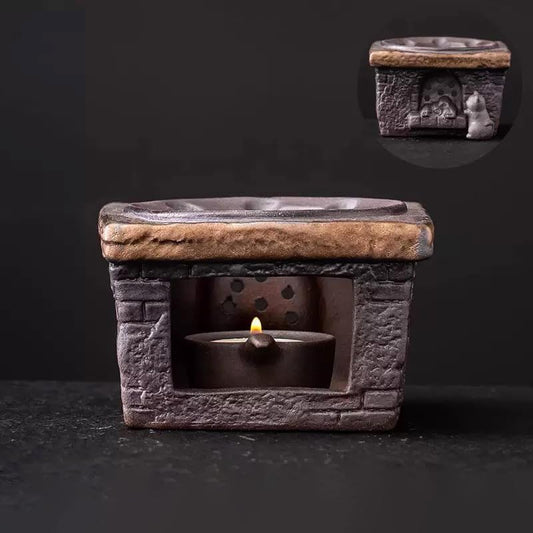 Ceramic Aromatherapy Burner — Candle Warmer for Herb, Natural Oil Fragrance Diffuser & Teapot Warmer, for Home Fragrance, Meditation, and Relaxation (E8-Little Cat Pattern Stove) by Unknown