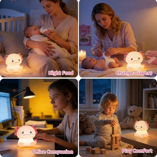 Axolotl LED Night Light, Silicone Touch Lamp for Bedroom with 7 Colors Timer and Dimmable 3-Level Squishy Warm Cute Night Lights, Rechargeable Animal Lamp for Bedroom Decor Birthday Gift - Image 5