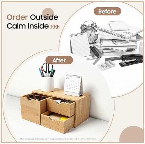 Bamboo Desk Organizer, 3 Drawer Countertop Storage Box for Office - Image 2