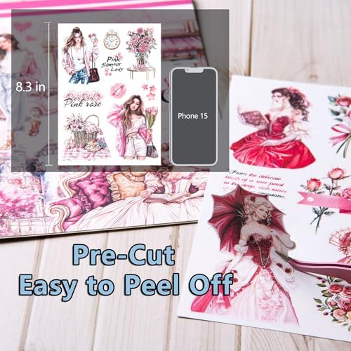 YagCu Journal Sticker Book, Moment of Love Scrapbook Stickers, Junk Journal Supplies, Pre-Cut Aesthetic Scrapbooking and Journaling for Women, Pink Decorative Ephemera Bullet Planner DIY Arts - Image 6