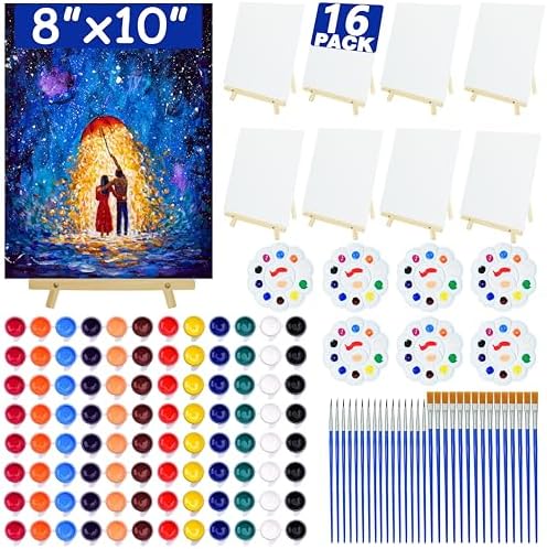 16 Pack Paint and sip Kit for Adults, 8x10 Inch Canvas Painting Kit by Unknown