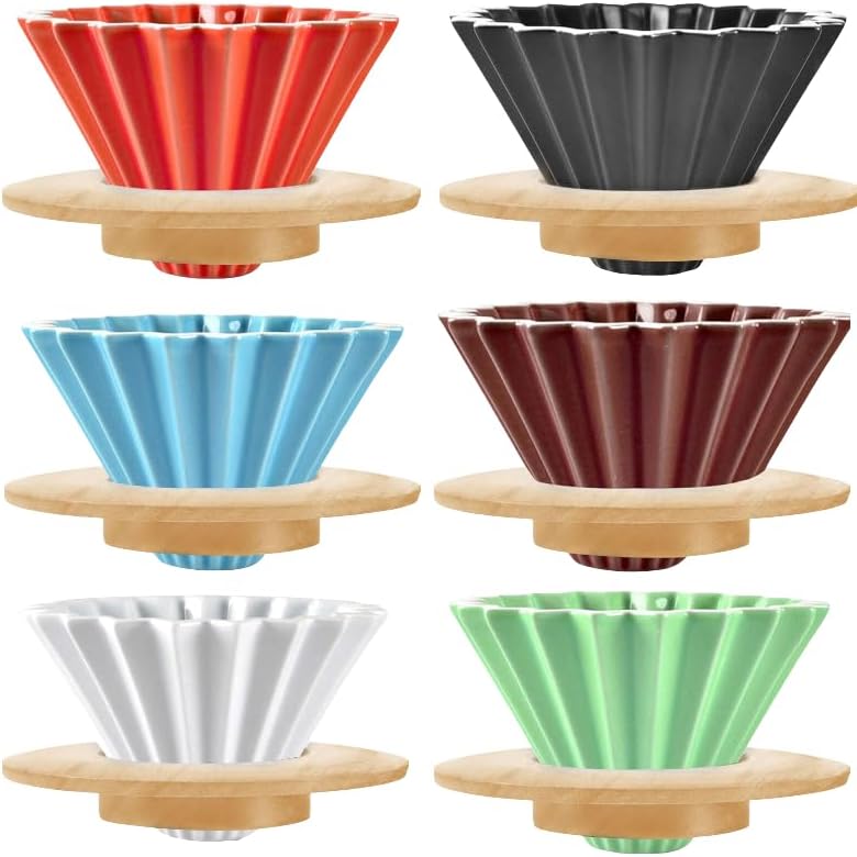 Ceramic Coffee Dripper Pour Over Coffee Maker with Wood Stand Elegant Flower Shape Filter - Image 4