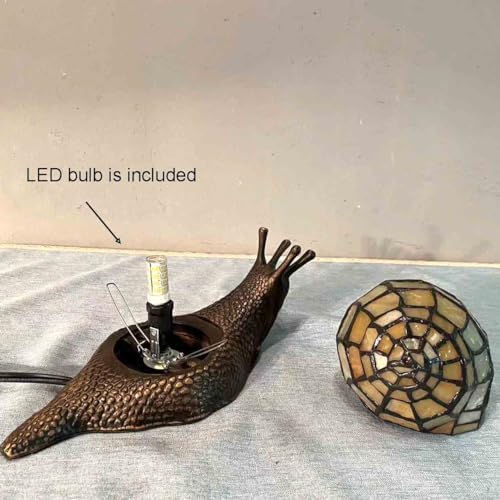 Bieye L10943 Yellow Land Snail Tiffany Style Stained Glass Accent Lamp - Image 5