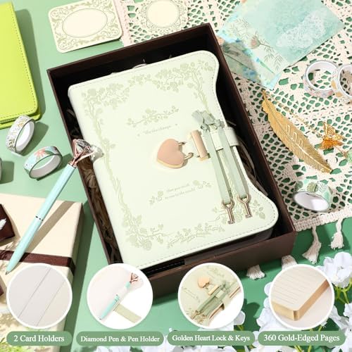 Janlaugh DIY Journal Diary with Lock Pack Scrapbook Kit, Light Green, Fresh - Image 5
