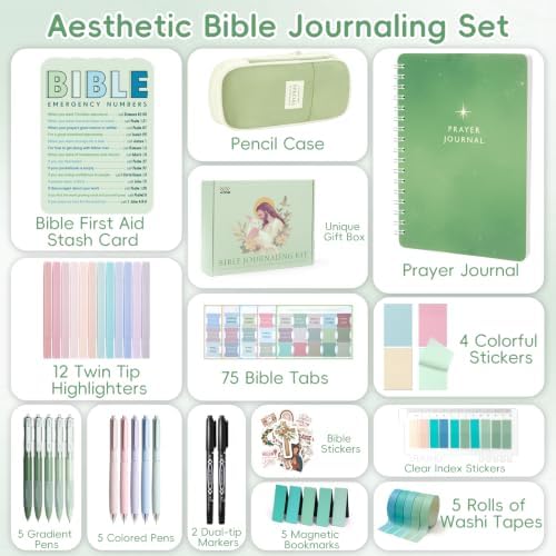 XKDOUS 50 Bible Study Supplies Journaling Kit with Journal and Case, Green - Image 7