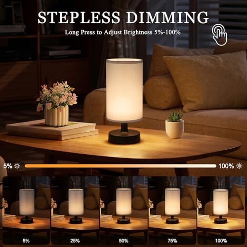 Kakanuo Cordless Table Lamp Rechargeable Small - 1 Pack Gray Black, 4000mAh Battery Operated Lamp with Touch Control Stepless Dimming, Wireless Lamp for Bedside, Nightstand, Bedroom, Living Room - Image 3