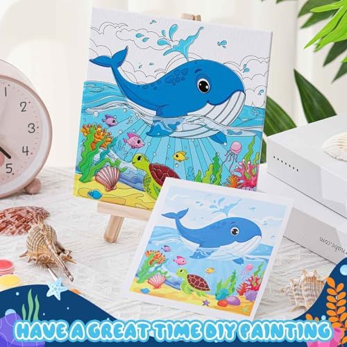 Tenceur 12 Sets Pre Drawn Canvas to Paint Adult Stretched Coloring Painting Canvas Panels with Design Easel and Brushes for Party Supplies Beginner Favor(Sea Animal) - Image 4