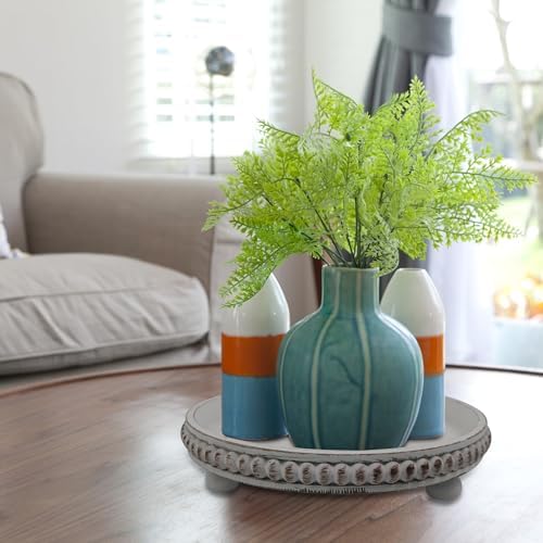 FramePro Decorative Tray 12in Round Wood Beaded - Rustic White Serving Tray Risers for Living Room, Coffee Table, Kitchen or Farmhouse Display - Image 5