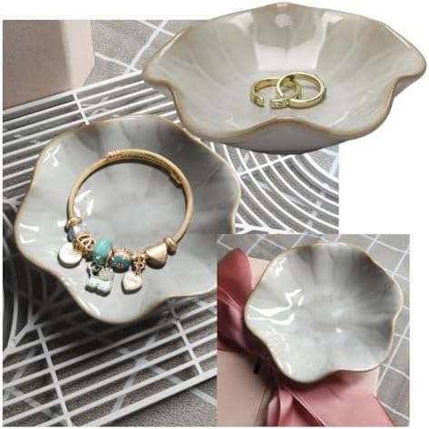 Ceramic Leaf Jewelry Dish, Tiny Key Bowl, Small Ring Dishes Holder, White Trinket Tray - Nightstand Decor for Entryway Table, Home Decor Gift for Mom, Women, Girls - Image 5