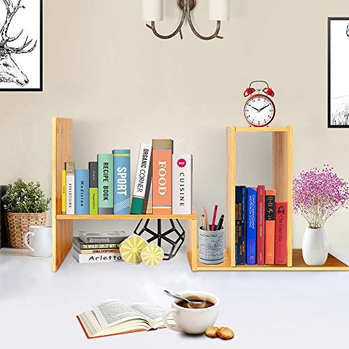 Sorfity Adjustable Desktop Bookshelf, Desk Organizer Display Shelf Counter Top Bookcase Free Style Display Shelf Rack Office Supplies Storage Shelf Book Multipurpose Bookshelf for Office Kitchen - Image 2