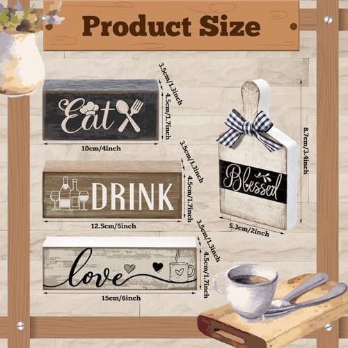 Moucuny 4 Pcs Farmhouse Kitchen Decor Wooden Plate Farmhouse Table Decor - Image 3