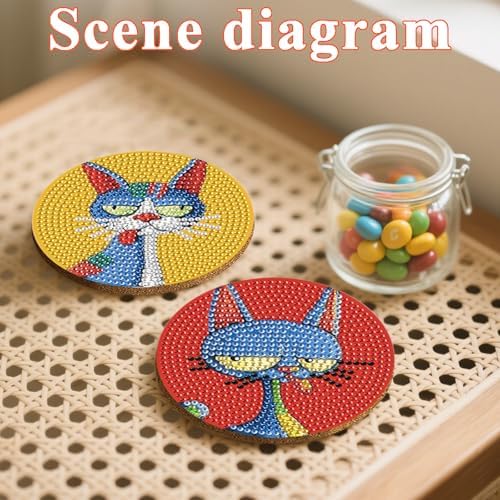 DOTSOPS 8 PCS Cat Diamond Art Coasters Kits for with Holder Beginners 4 in - Image 4