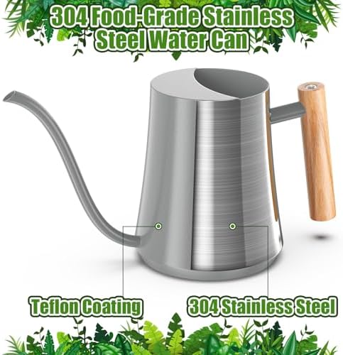 Green Moon 1L/35oz Metal Watering Can Indoor with Long Spout, Gray - Image 2