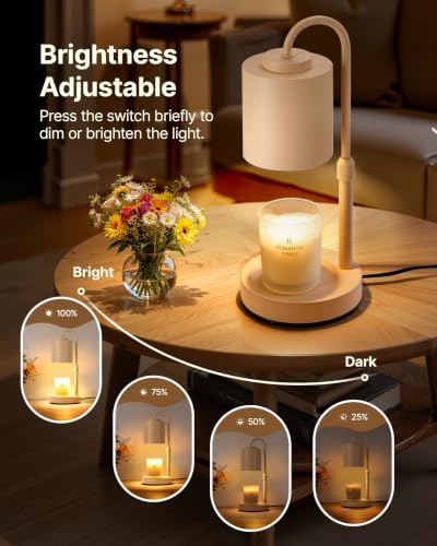 CASTLELIFE Dimmable Candle Warmer Lamp with Timer, Height Adjustable Candle Warmer for Jar Candles, Electric Wax Melt Warmer for Home Decor House Warming Gifts, Birthday Gifts for Women, Apricot - Image 3