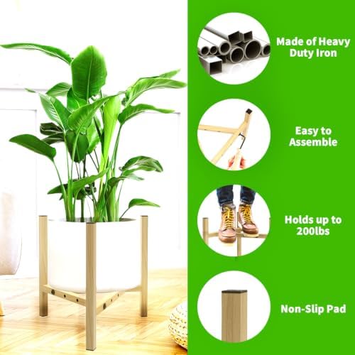 Airpark Adjustable Metal Plant Stand, Stable Plant Pot Flower Holder Indoor Outdoor Corner, Fit 8 9 10 11 12 inch Pots, Wood-Grain (Pot & Plant Not Included) - Image 2