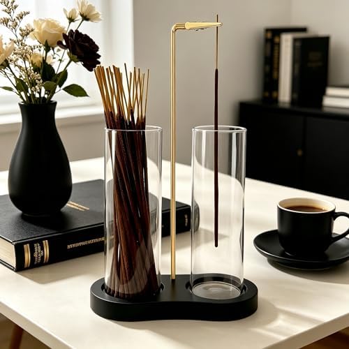 Glass Incense Holder, Black Incense Sticks Burner Holder with Storage,Hang Upside Down Incense Holder for Sticks with Ash Catcher for Meditation Yoga Spa Room (Black) - Image 3