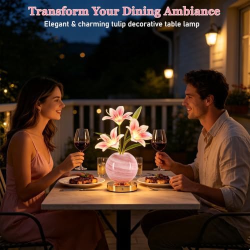 Pink Tiger Lily Flower Lamp, Rechargeable Cordless LED Floral Table Lamp - Image 4