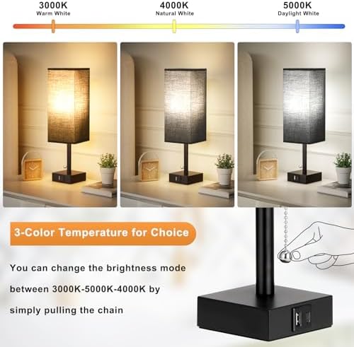 Set of 2 Black Bedside Table Lamps for Bedroom - Nightstand Lamp, USB C+A - Image 2