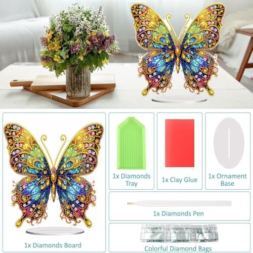 Diamond Painting Kits for Adults Beginners, 5D Full Drill Flowers and Butterfly Crystal Art Desktop Ornament, DIY Single Sided Home Office Desk Decor, Creative Craft Gift Set with Tools - Image 3