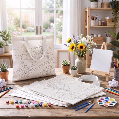 Locmeo 10 Set Paint and Sip Canvas Bags Pre Drawn Kit,Autumn - Image 6