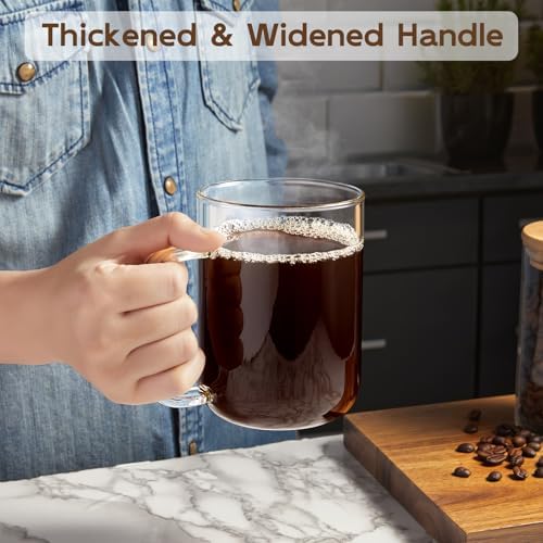 Glass Coffee Mugs, 20 oz Ice Coffee Cups Set of 4, Large Clear Tea Cups, Glass Mugs with Handles for Hot Beverages, Glass Cups for Latte, Cappuccino, and Tea - Image 4