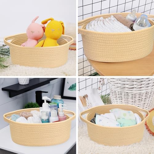 ABenkle Small Basket with Handles, Boho Decorative Rope Woven Dog Cat Toy Storage Bin Shelf Storage Organizer, Easter Christmas Gift Basket, 12"x8"x5" - Image 4