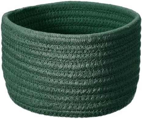 uxcell Green Small Cotton Rope Woven Storage Basket, Shelf Closet Storage Gift Woven Baskets Cute Nursery Box Bin Decor Organization Bin for Home Supply, Round, 6.3x4.4 by uxcell